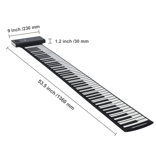 VEVOR 88 Keys Roll Up Keyboard Piano, 128 Rhythms, 128 Tones Portable Electric Digital Hand Roll Piano with Rechargeable Battery 2W Speaker LED