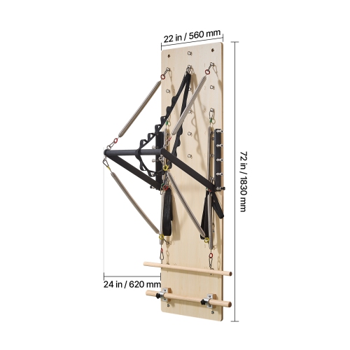 VEVOR Wall Mounted Pilates Reformer Machine, Maple Wood Pilates Springboard, Exercise Equipment with Resistance Springs, Yoga Fitness Trainer,