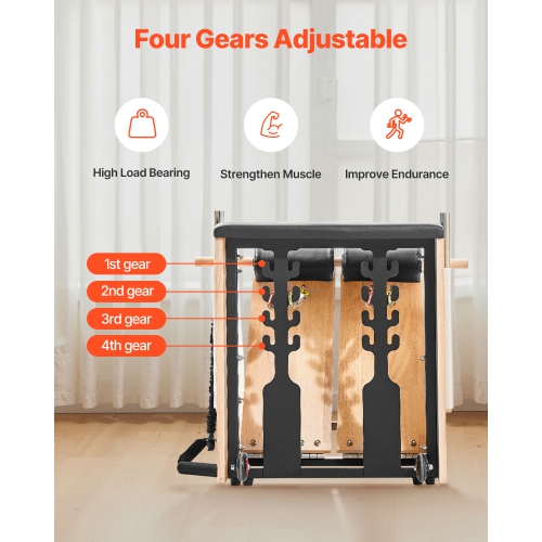 VEVOR Pilates Chair, Split-Pedal Stability Combo Chairs with Handles, Rubber Wood Frame Yoga Fitness Trainer, Exercise Reformer, Pilates