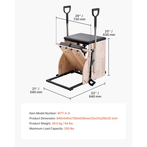 VEVOR Pilates Chair, Split-Pedal Stability Combo Chairs with Handles, Rubber Wood Frame Yoga Fitness Trainer, Exercise Reformer, Pilates
