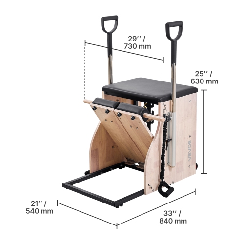 VEVOR Pilates Chair, Split-Pedal Stability Combo Chairs with Handles, Rubber Wood Frame Yoga Fitness Trainer, Exercise Reformer, Pilates