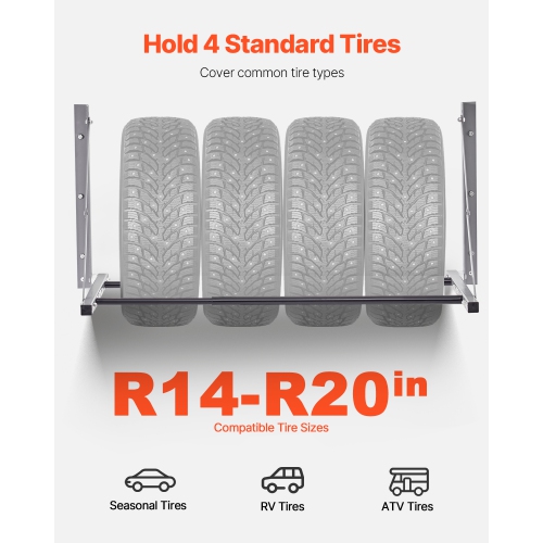 VEVOR 32" - 48" Wall Mounted Folding Tire Rack, Adjustable Tire Rack, Q235 Heavy-Duty Steel Tire Storage Rack for R14-R20 inch Standard Tires, Max