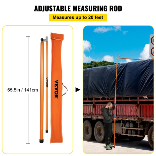 VEVOR 20 ft Sturdy Load Height Measuring Stick, Fiberglass Truck Height Stick with Adjustable Pole, Non-conductive Truck Height Measuring Stick with