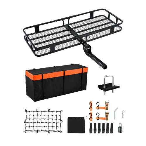 VEVOR 60" x 24" x 6", Hitch Cargo Carrier, 500 lbs Capacity Hitch Cargo Carrier with Cargo Net with Hook & Waterproof Cargo Bag, Folding Hitch Mount