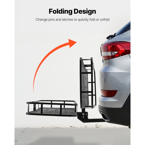 VEVOR 60" x 24" x 6", Hitch Cargo Carrier, 500 lbs Capacity Hitch Cargo Carrier with Cargo Net with Hook & Waterproof Cargo Bag, Folding Hitch Mount