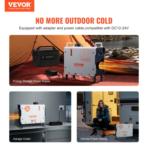 VEVOR 2KW Diesel Heater, 12V/24V All in One Diesel Air Heater, with Bluetooth APP Control, Remote Control and Display Screen, CO Alarm, Fast Heating
