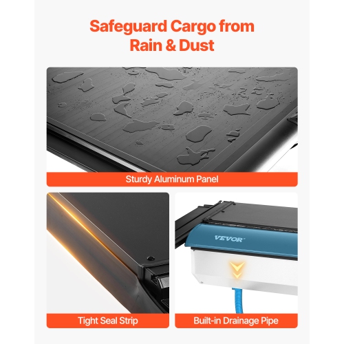 VEVOR 5.7 ft Retractable Tonneau Cover, Hard Retractable Tonneau Cover with Built-in Drainage Pipe for 2021-2024 Dodge Ram 1500 Crew Cab , Customized