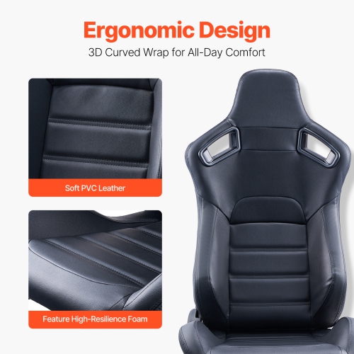VEVOR 2 Set Racing Seat, Adjustable Racing Cockpit with Wide Angle Reclining & High-Resilience Foam, Comfortable Racing Chair with Soft PVC Leather &