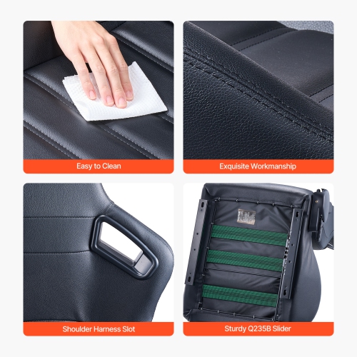 VEVOR 2 Set Racing Seat, Adjustable Racing Cockpit with Wide Angle Reclining & High-Resilience Foam, Comfortable Racing Chair with Soft PVC Leather &