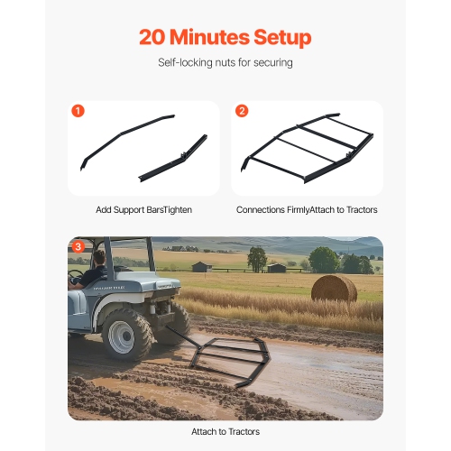 VEVOR 72" Width Drag Harrow, Q235 Steel Driveway Grader with Pin-Style Hitch, Driveway Tractor Gravel Level Driveway Grader for ATVs, UTV, Garden