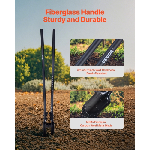 VEVOR 57.5-Inch Post Hole Digger, Heavy Duty Post Hole Digger with Fiberglass Handle, Manual Hole Digger with Scale Markings and Metal Blade, Post