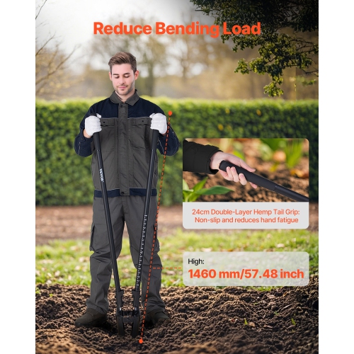 VEVOR 57.5-Inch Post Hole Digger, Heavy Duty Post Hole Digger with Fiberglass Handle, Manual Hole Digger with Scale Markings and Metal Blade, Post