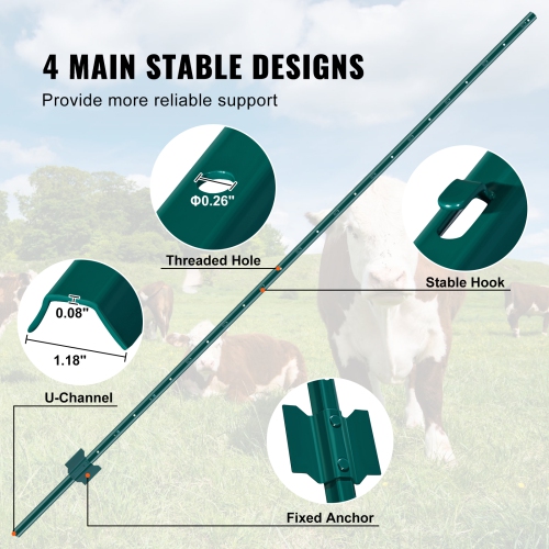 VEVOR 7 Feet Fence Post, 10 Pack U-Channel Heavy Duty Metal Fence Posts, Sturdy Steel Fence Stakes for Garden Yard, Lawn, Farms and Outdoor Wire