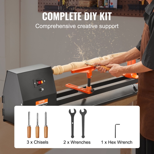 Tour en bois VEVOR 14 po x 40 po, machine à tourner en bois 370 W de 0,5 HP, 4 vitesses réglables 885/1245/1715/2425 RPM avec