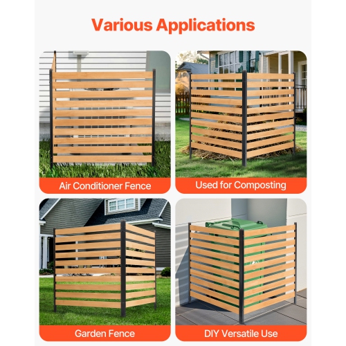 VEVOR 38" W x 42" L Wood Privacy Fence, 2-Panel Slatted Air Conditioner Fence Screen, Pool Equipment Enclosure with Metal Stakes, Easy DIY