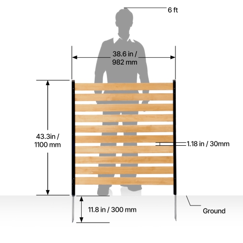 VEVOR 38" W x 42" L Wood Privacy Fence, 2-Panel Slatted Air Conditioner Fence Screen, Pool Equipment Enclosure with Metal Stakes, Easy DIY