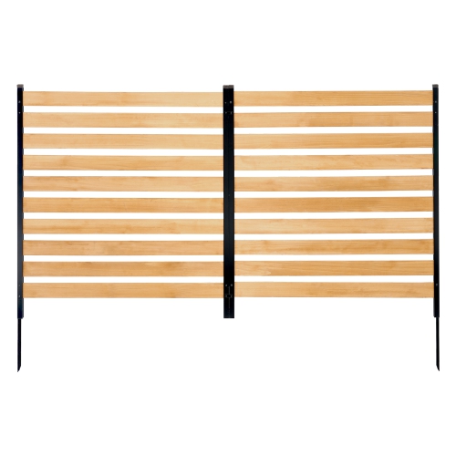 VEVOR 38" W x 42" L Wood Privacy Fence, 2-Panel Slatted Air Conditioner Fence Screen, Pool Equipment Enclosure with Metal Stakes, Easy DIY