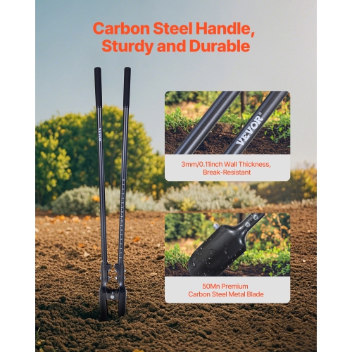 VEVOR 57.5-Inch Post Hole Digger, Heavy Duty Post Hole Digger with Carbon Steel Handle, Manual Hole Digger with Scale Markings and Metal Blade, Post