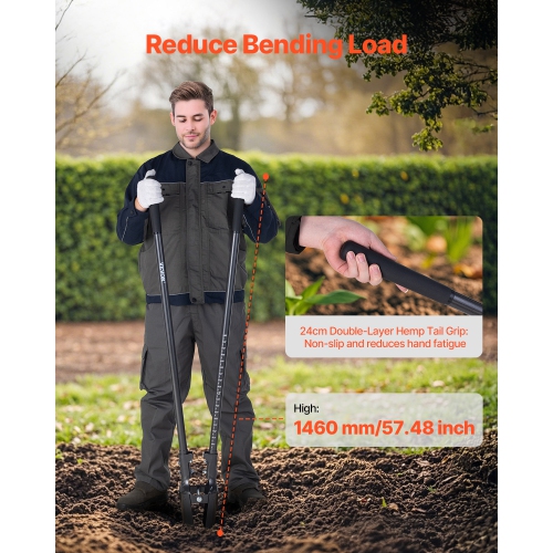 VEVOR 57.5-Inch Post Hole Digger, Heavy Duty Post Hole Digger with Carbon Steel Handle, Manual Hole Digger with Scale Markings and Metal Blade, Post