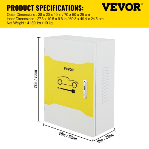 VEVOR 28'' x 20'' x 10'' Tesla Charger Station Box, Outdoor Cable Box Charging Box Cable Organizer, IP32 Waterproof Dustproof Cool Roll Steel