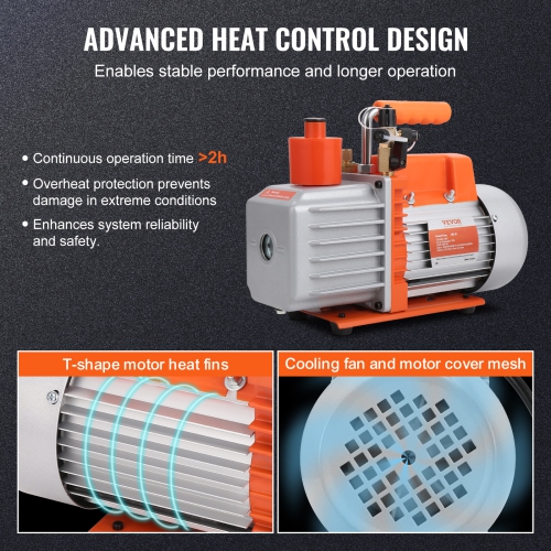 VEVOR 1/2 HP 2 Stage Rotary Vane Vacuum Pump, 7 CFM, 120V Air Conditioning Vacuum Pump, 1/4" SAE Male 3/8" SAE Male 1/2" ACME Male Inlet, for HVAC