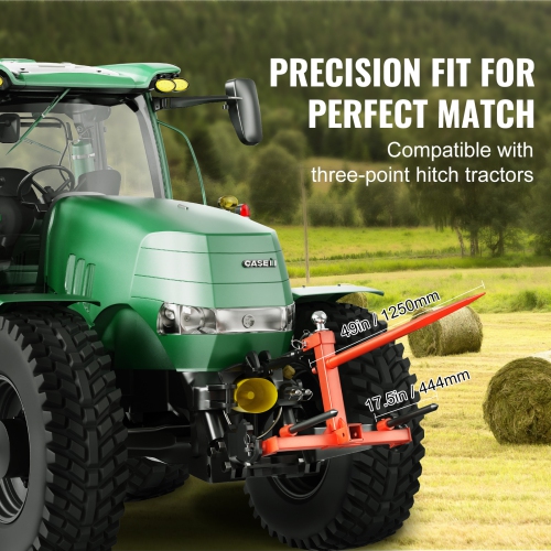 Lance de foin de 49&nbsp;po VEVOR, capacité de chargement 1600&nbsp;lb de lance de balle, accessoire d'attelage à trois points avec 2 lances
