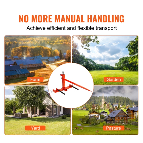 Lance de foin de 49&nbsp;po VEVOR, capacité de chargement 1600&nbsp;lb de lance de balle, accessoire d'attelage à trois points avec 2 lances