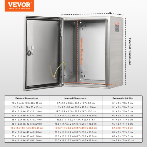 VEVOR 16"x 12"x 10" Steel Electrical Box,304 Stainless Steel Electrical Enclosure Box,Wall-Mounted Outdoor Electrical Electronic Equipment Enclosure
