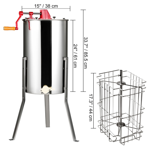 VEVOR 2/4 Frames Manual Honey Extractor, Honey Spinner Extractor,Stainless Steel Beekeeping Extraction,Honeycomb Drum Spinner with Lid,Apiary