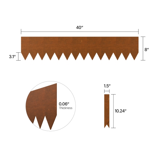 VEVOR 6 Packs Steel Landscape Edging, 40 x 8 in Weather-Resistant & Pre-Rust Metal Landscape Edging, Bendable Garden Edging Border, Lawn Edging for