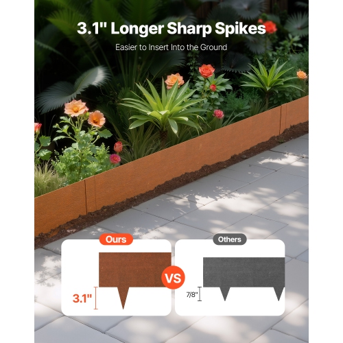 VEVOR 6 Packs Steel Landscape Edging, 40 x 8 in Weather-Resistant & Pre-Rust Metal Landscape Edging, Bendable Garden Edging Border, Shark Spike, Lawn