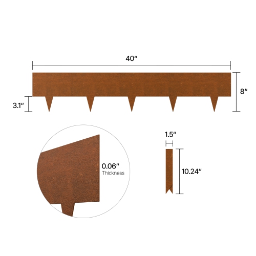 VEVOR 6 Packs Steel Landscape Edging, 40 x 8 in Weather-Resistant & Pre-Rust Metal Landscape Edging, Bendable Garden Edging Border, Shark Spike, Lawn