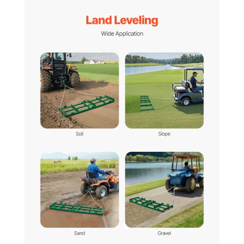 Flèche de remorquage 6&nbsp;pi de VEVOR, flèche de remorquage robuste avec barre réglable et chaîne de 72&nbsp;po, râteau d'aménagement pour VTT,