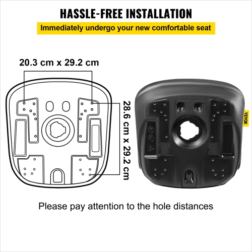 VEVOR 8" x 11.5" & 11.25" x 11.5 Universal Lawn Tractor Seat Replacement, Compact High Back Mower Seat, Black Vinyl Forklift Seat, Central Drain Hole