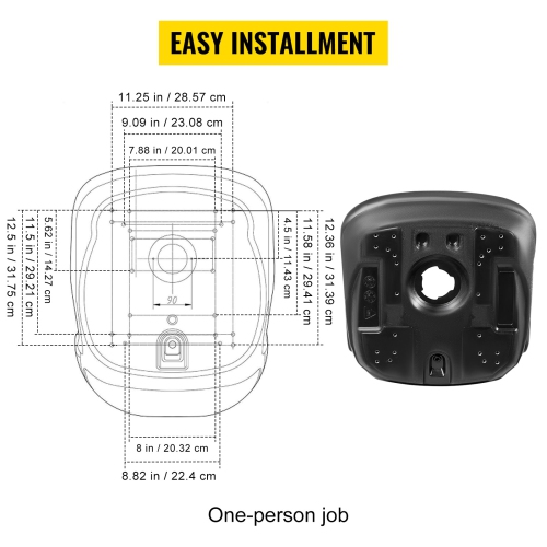 VEVOR 8" x 11.5" & 11.25" x 11.5 Universal Lawn Tractor Seat Replacement, Compact High Back Mower Seat, Black Vinyl Forklift Seat, Central Drain Hole