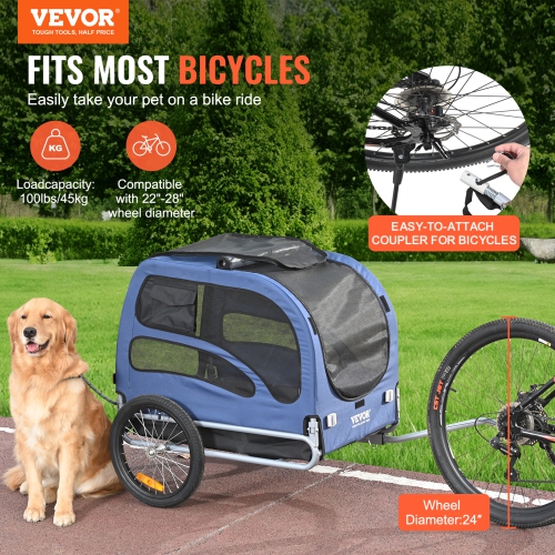 VEVOR 100 lbs Load Dog Bike Trailer, Pet Cart Bicycle Carrier, Easy Folding Frame with Quick Release Wheels, Universal Bicycle Coupler, Reflectors,