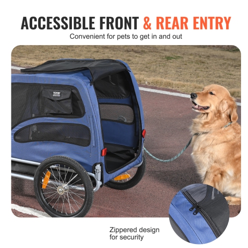 VEVOR 100 lbs Load Dog Bike Trailer, Pet Cart Bicycle Carrier, Easy Folding Frame with Quick Release Wheels, Universal Bicycle Coupler, Reflectors,