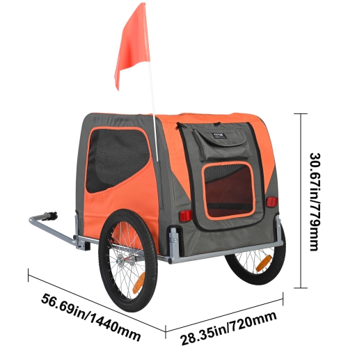 VEVOR 66 lbs Load Dog Bike Trailer, Pet Cart Bicycle Carrier, Easy Folding Frame with Quick Release Wheels, Universal Bicycle Coupler, Reflectors,