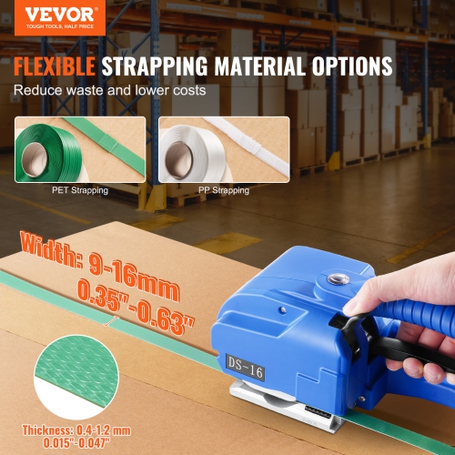 VEVOR 0.35"-0.63" Electric Strapping Machine, Portable Electric Banding Tool with Digital Display, 2 x 5000mAh Battery Powered Automatic Strapping