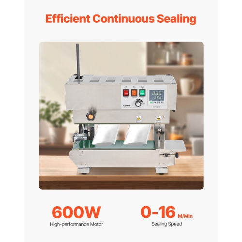 VEVOR 0.24-0.47 in Continuous Bag Band Sealing Machine,6-12 mm Seal Width, Vertical Band Sealer Machine with Digital Temperature Control, Stainless