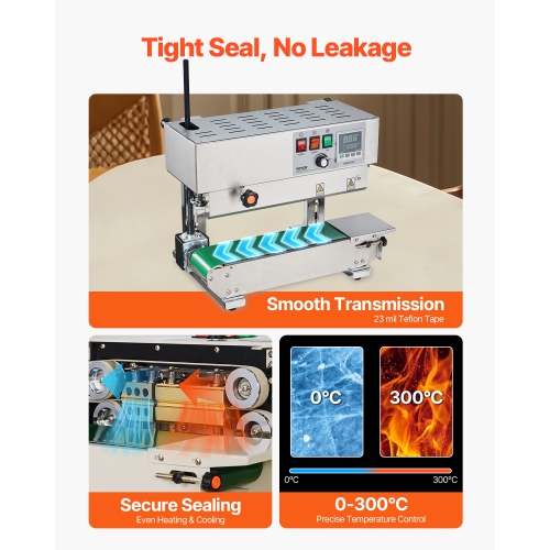 VEVOR 0.24-0.47 in Continuous Bag Band Sealing Machine,6-12 mm Seal Width, Vertical Band Sealer Machine with Digital Temperature Control, Stainless