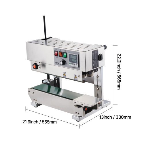VEVOR 0.24-0.47 in Continuous Bag Band Sealing Machine,6-12 mm Seal Width, Vertical Band Sealer Machine with Digital Temperature Control, Stainless