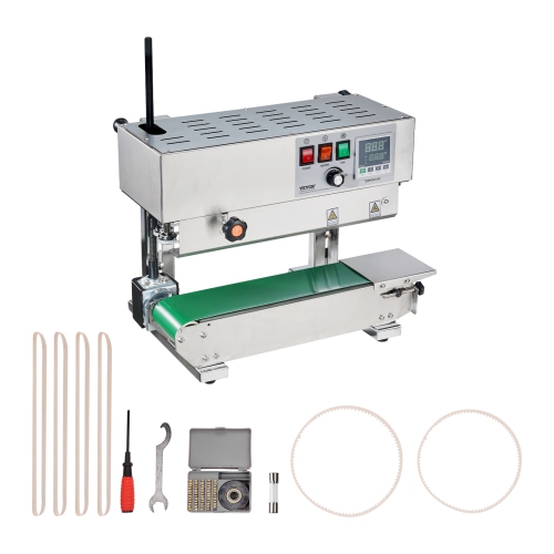 VEVOR 0.24-0.47 in Continuous Bag Band Sealing Machine,6-12 mm Seal Width, Vertical Band Sealer Machine with Digital Temperature Control, Stainless
