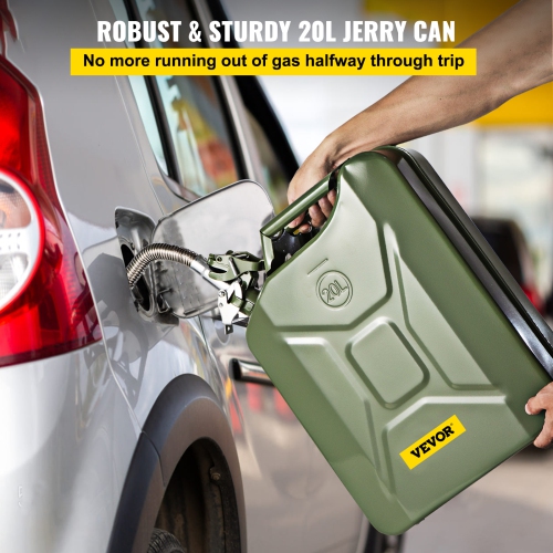 VEVOR 5.3 Gallon / 20 L Jerry Fuel Can, Portable Jerry Gas Can with Flexible Spout System, Rustproof ＆ Heat-resistant Steel Fuel Tank for Cars Trucks