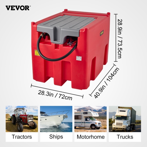 VEVOR 116 Gallon Portable Diesel Tank, 10 GPM Flow Rate, Diesel Fuel Tank with 12V Electric Transfer Pump and 13.1ft Rubber Hose,PE Diesel Transfer