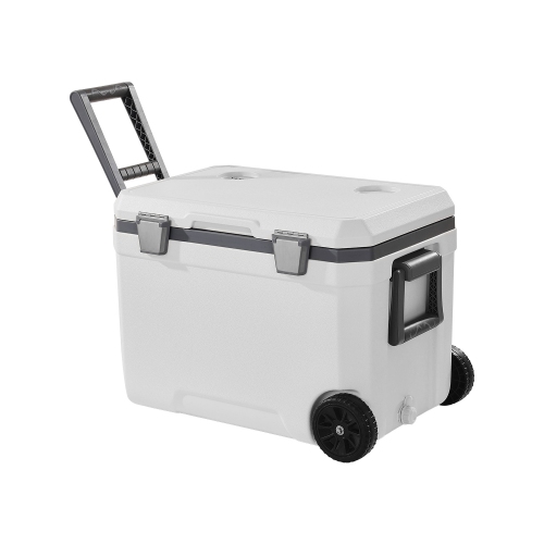 VEVOR 45 QT Portable Cooler, Wheeled Cooler with Ice Retention, Heavy-Duty Handles and Cup Holder, Lightweight Rigid Material Insulated Portable