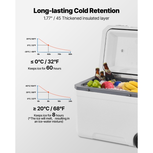 VEVOR 45 QT Portable Cooler, Wheeled Cooler with Ice Retention, Heavy-Duty Handles and Cup Holder, Lightweight Rigid Material Insulated Portable