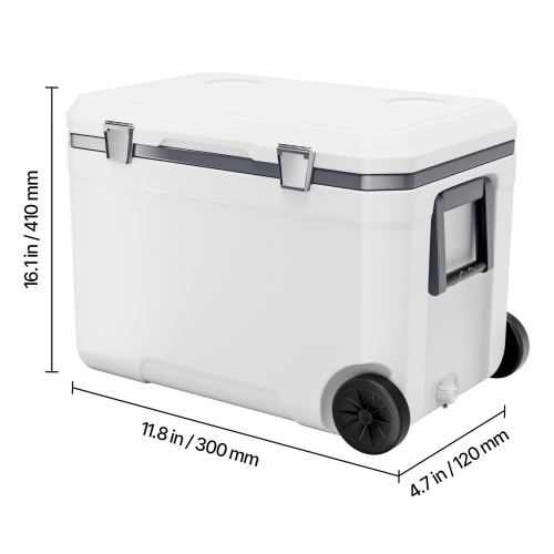VEVOR 45 QT Portable Cooler, Wheeled Cooler with Ice Retention, Heavy-Duty Handles and Cup Holder, Lightweight Rigid Material Insulated Portable