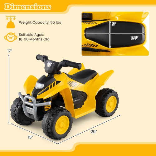 Gymax CAT Licensed Kids Ride on ATV w/ Horn Sound LED Headlight Foot Pedal