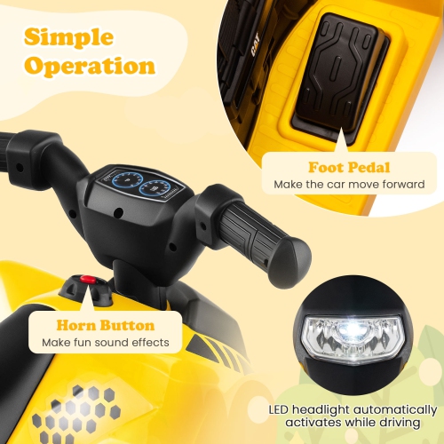 Gymax CAT Licensed Kids Ride on ATV w/ Horn Sound LED Headlight Foot Pedal